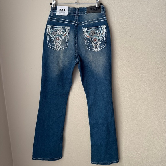 Sky Denim - SKY Premium Collection Womens Super Soft Bootcut Blue Jeans Size 7/28 Rhinestone